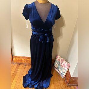 Blush Mark Blue Faux Wrap Velour v-neck Long With Slit Size S Whimsical Vampire